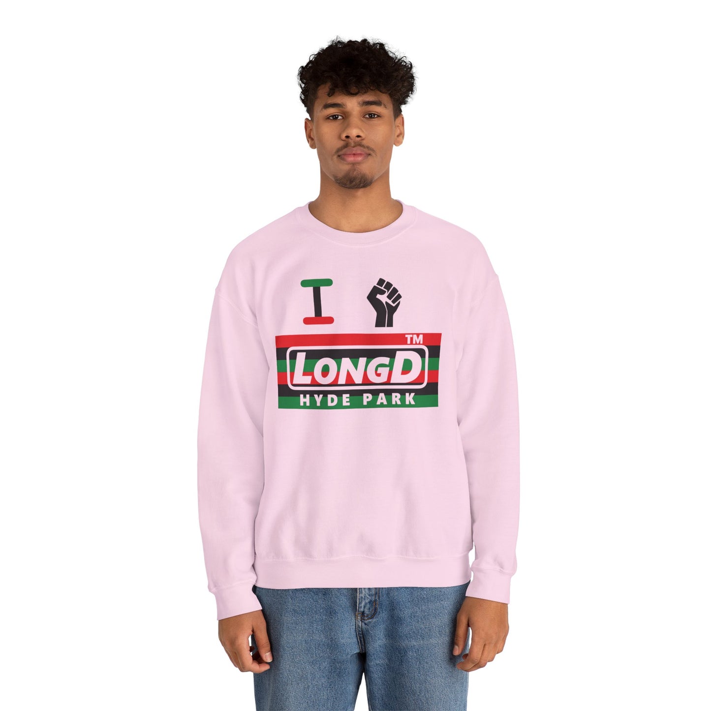 I fist LongD negative horizontal 6-striped Hyde Park logo crewneck sweatshirt