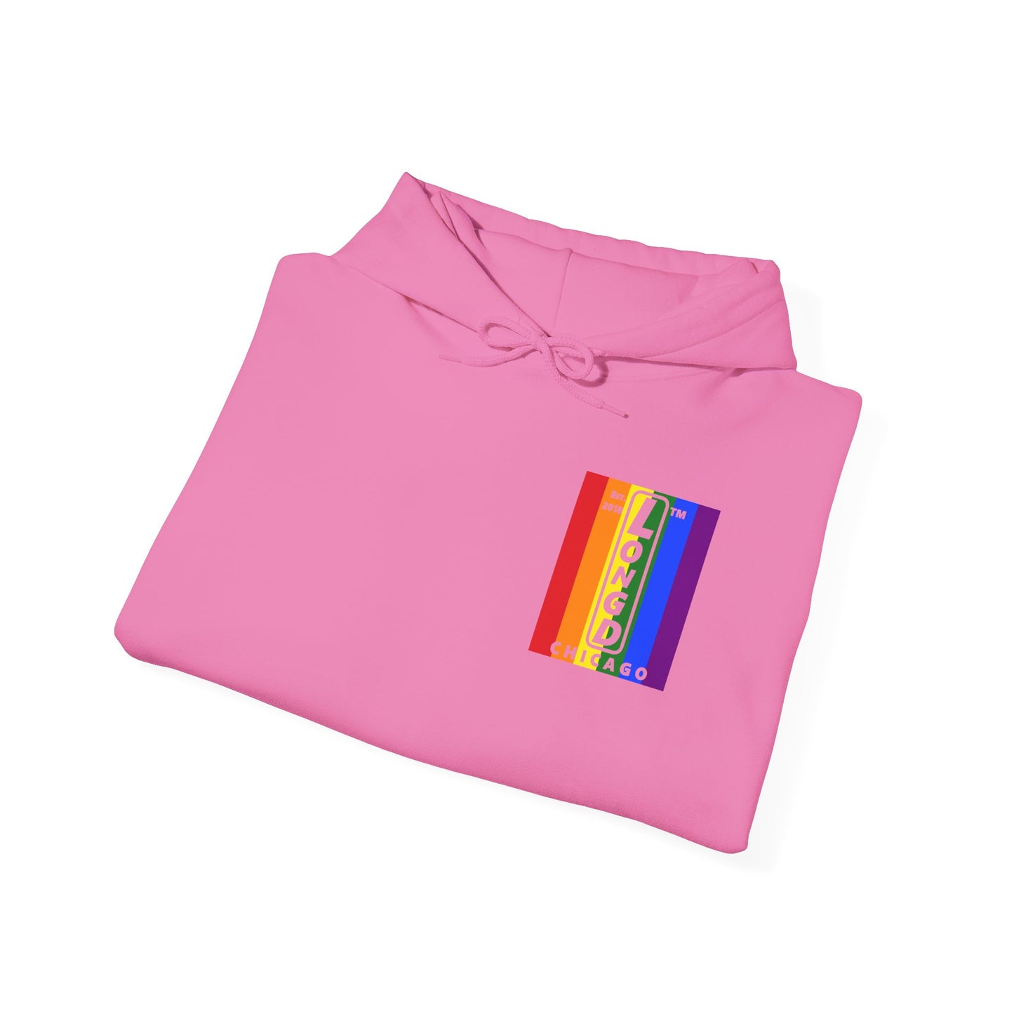 LongD single-breasted negative vertical 6-striped front-back upright Chicago logo hoodie (Pride colors)