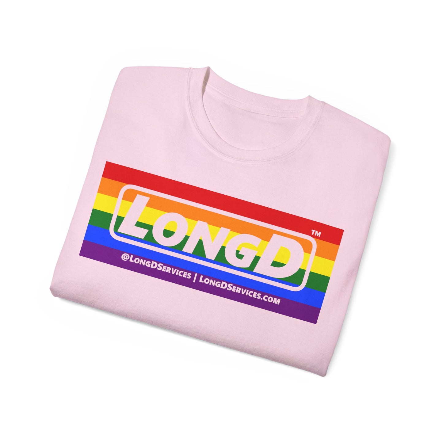 LongD® Logo Cotton Tee Pride striped negative text