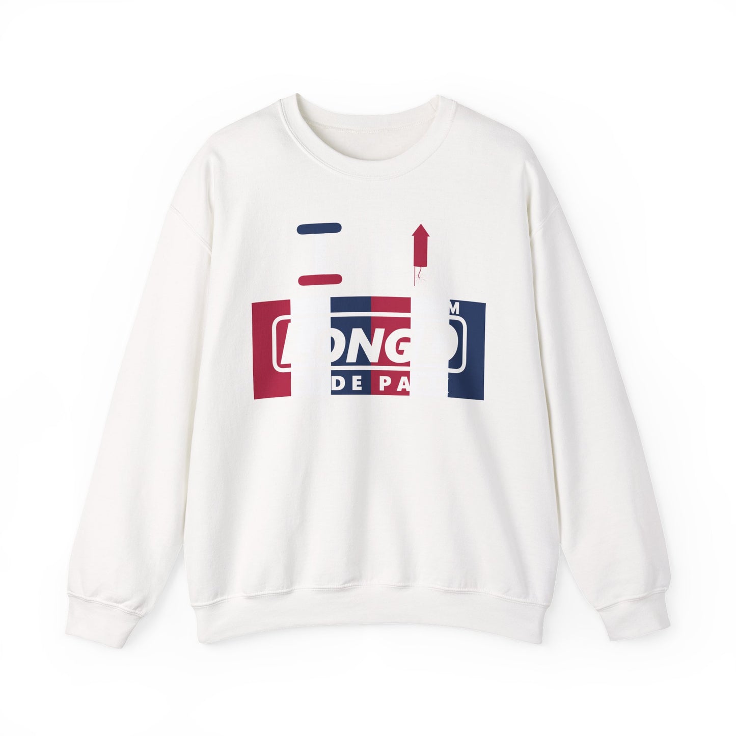 I firecracker LongD negative vertical 6-striped Hyde Park logo crewneck sweatshirt