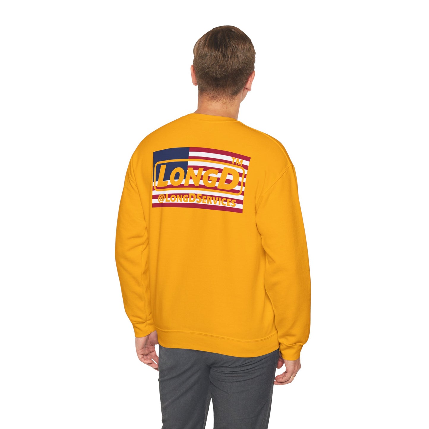 LongD negative flag front-back Chicago logo crewneck sweatshirt (patriotic colors)