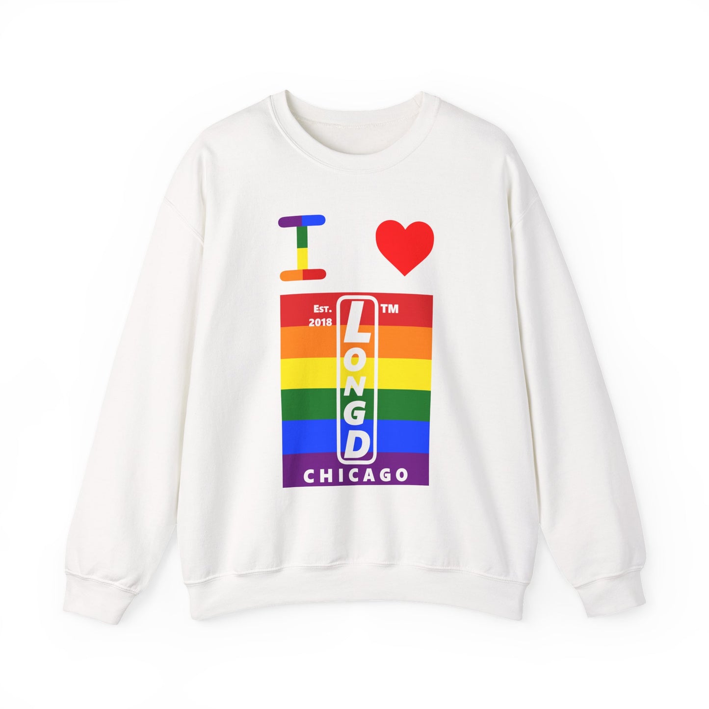 I Luv LongD negative horizontal 6-striped Chicago upright logo crewneck sweatshirt