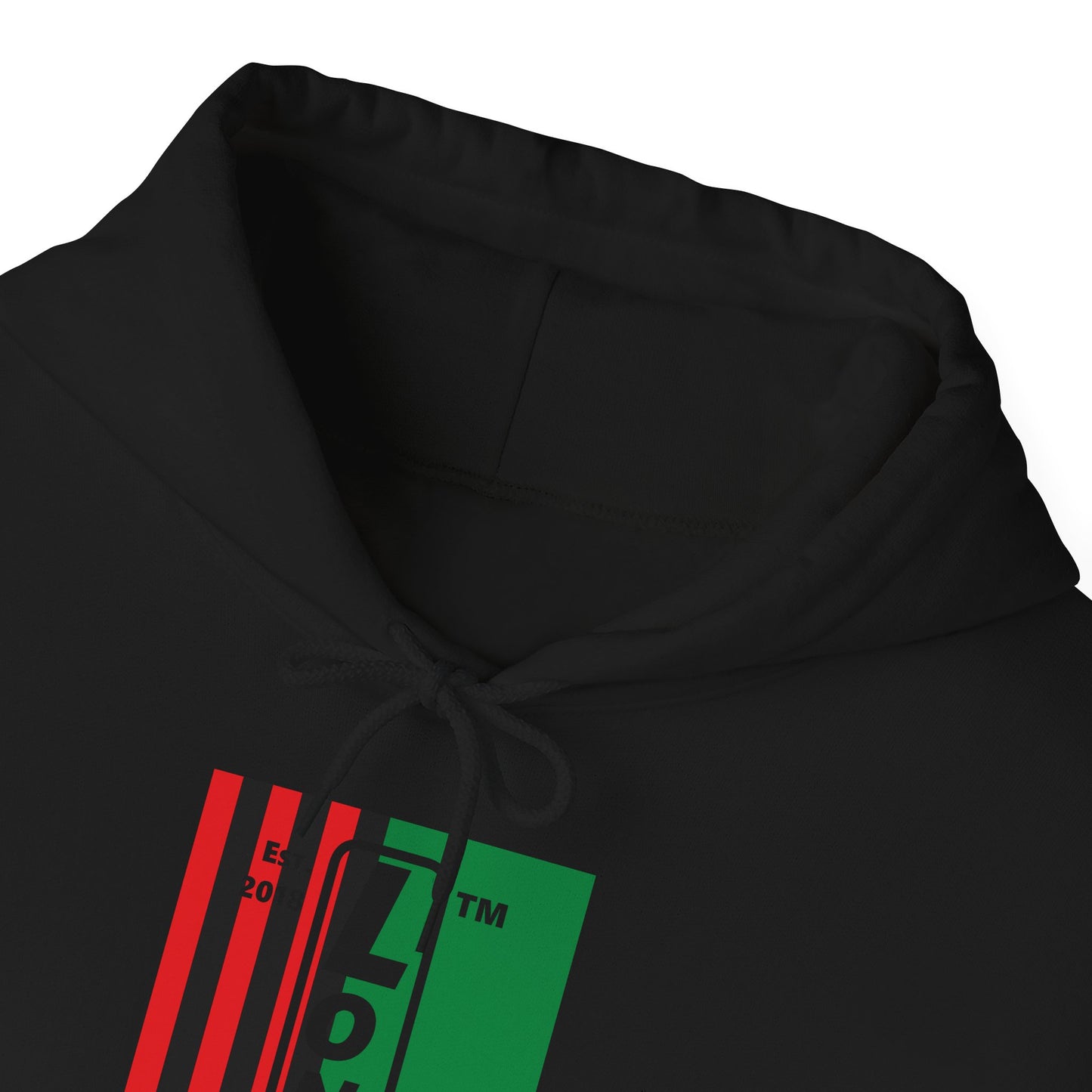 LongD® negative cropped flag upright Chicago logo hoodie (Juneteenth colors)
