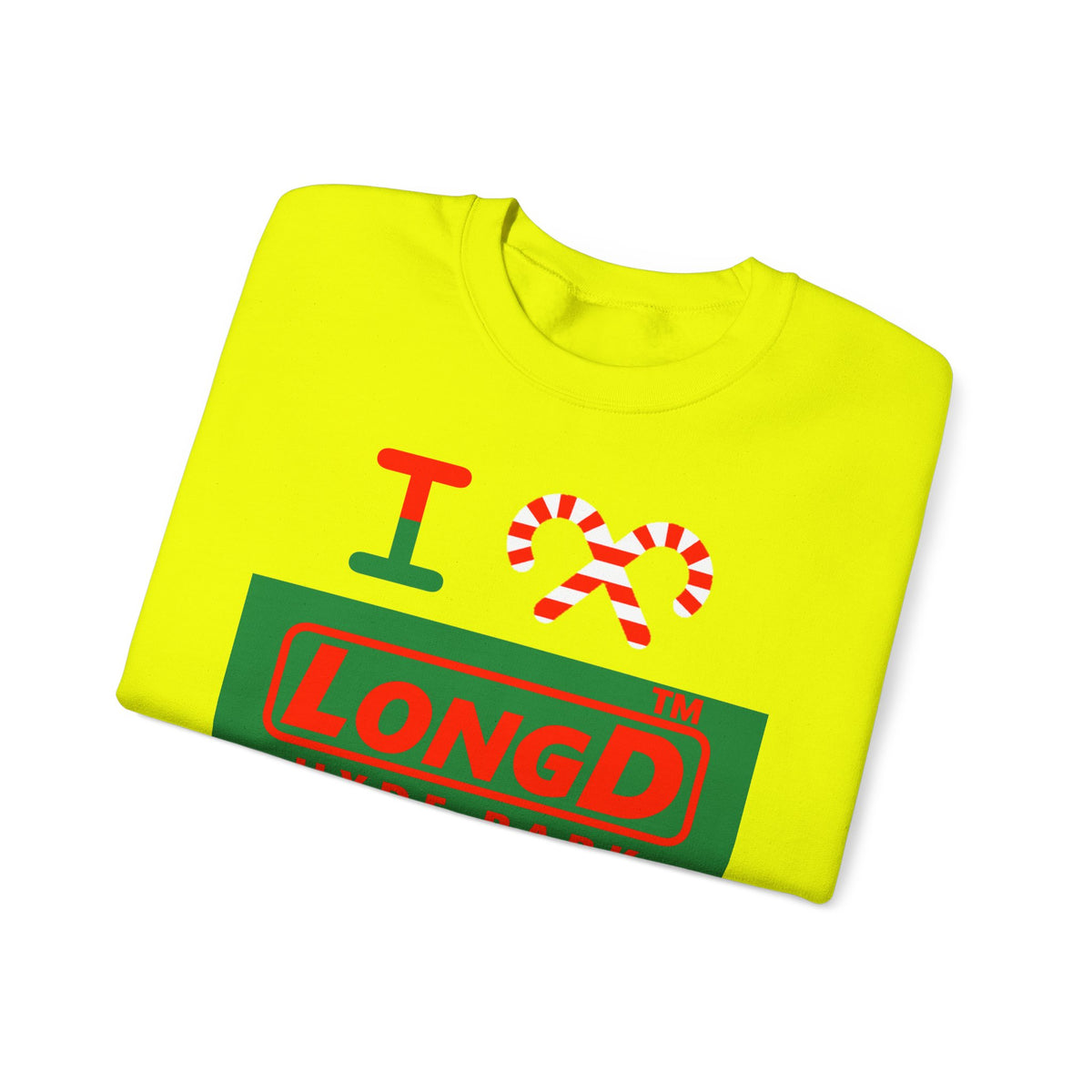 I candy cane LongD Hyde Park logo positive red on negative green crewneck sweatshirt