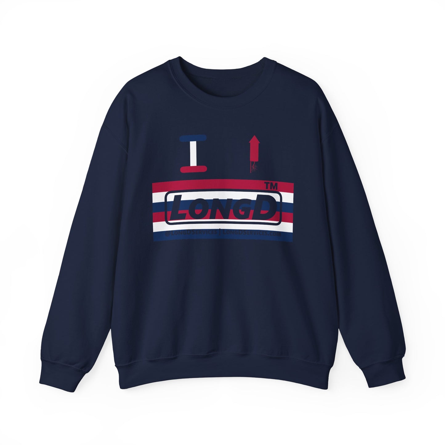 I firecracker LongD negative horizontal 6-striped tag-domain logo crewneck sweatshirt