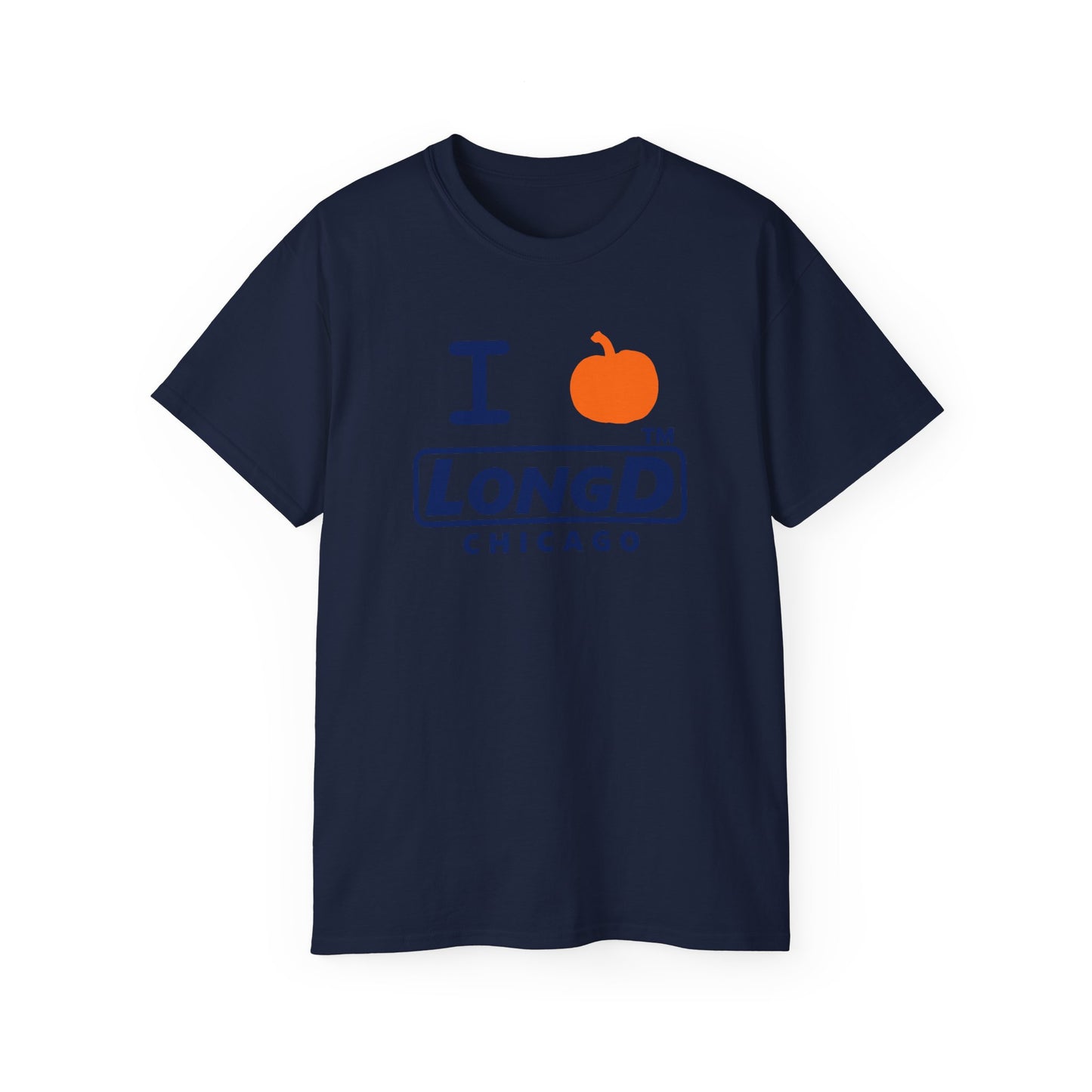I pumpkin LongD Chicago positive basic Navy (002060) front-back logo cotton tee