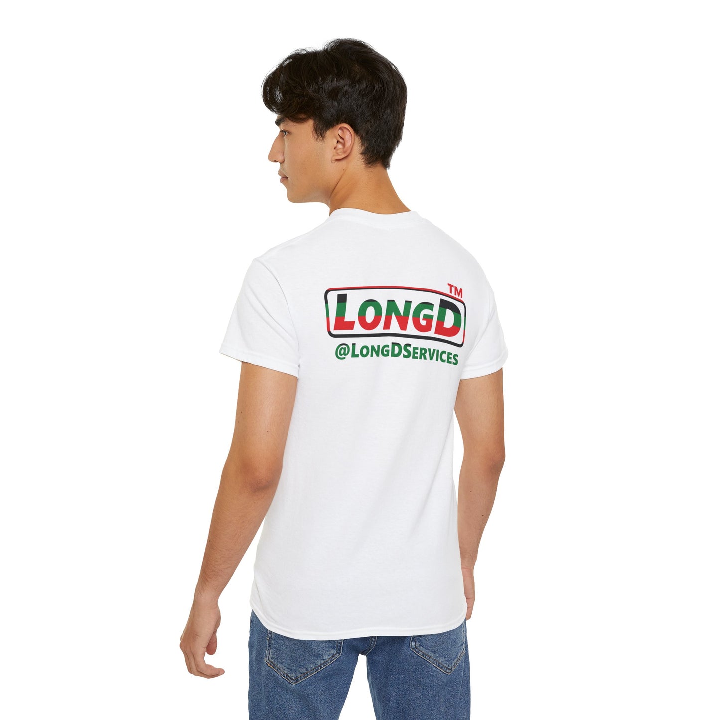 LongD positive horizontal 6-striped Chicago logo single-breasted front-back cotton tee (Juneteenth colors)
