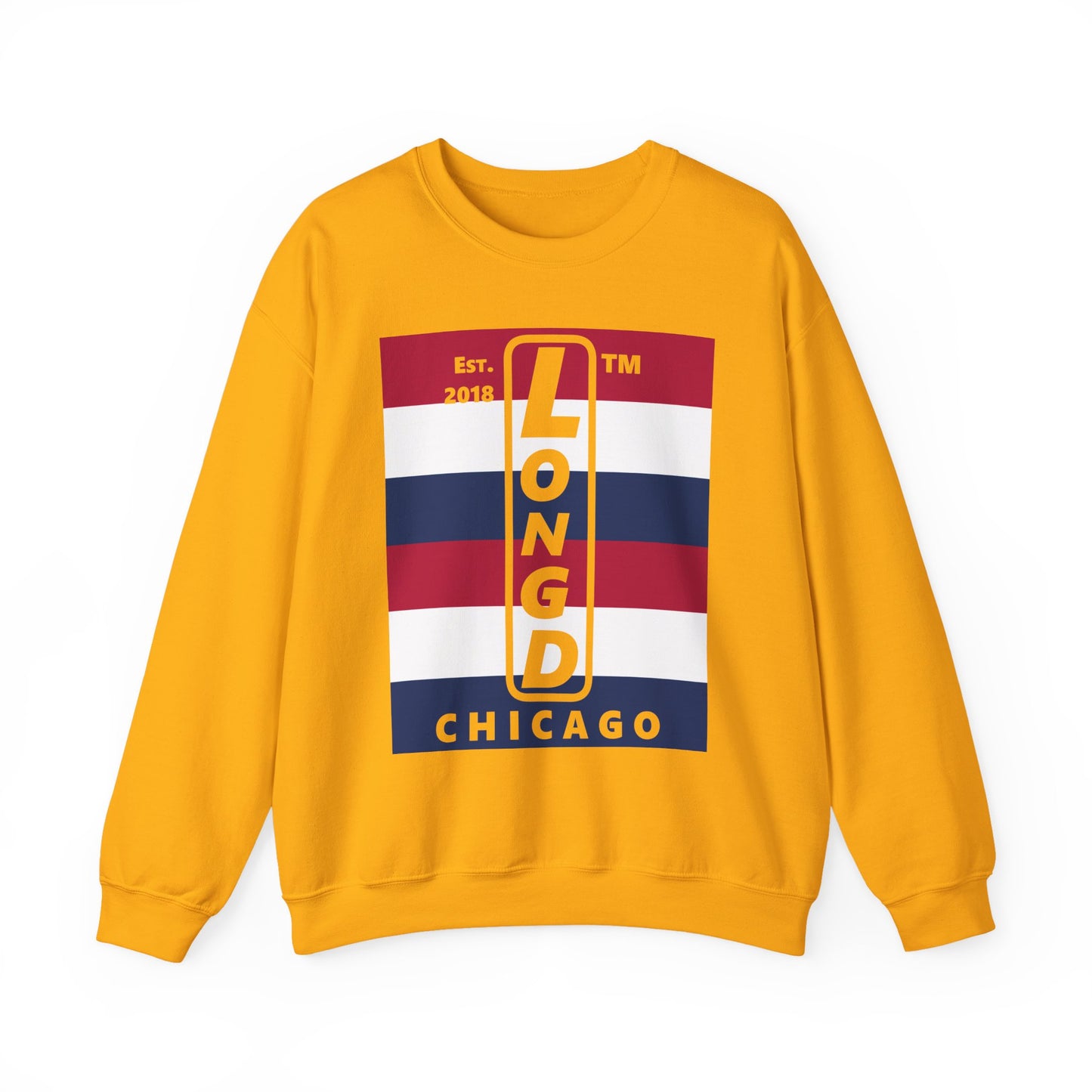 LongD negative horizontal 6-striped Chicago logo crewneck sweatshirt (patriotic colors)