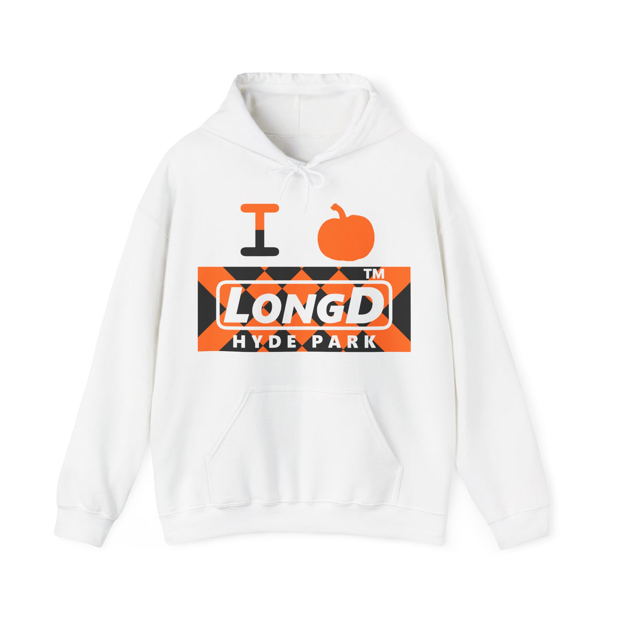 I pumpkin LongD Hyde Park negative stylized argyle logo hoodie