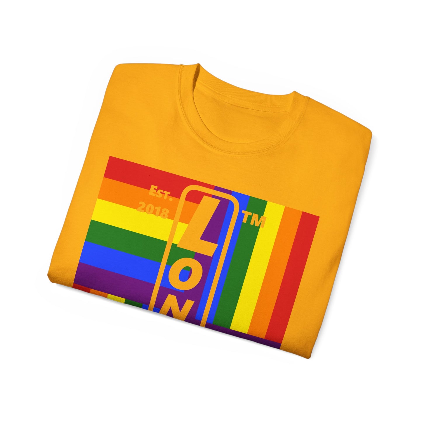 LongD Cotton Tee negative windmill Chicago upright logo (Pride colors)