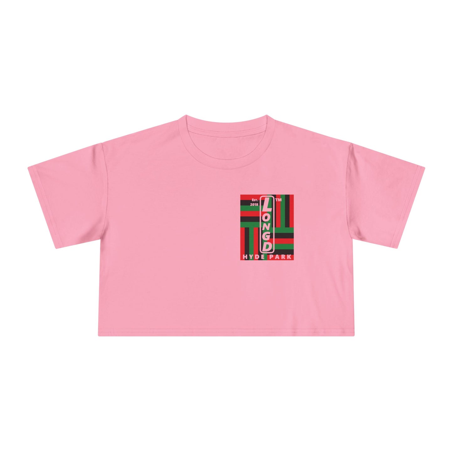 Negative windmill upright single-breasted Hyde Park logo crop tee (Juneteenth colors)