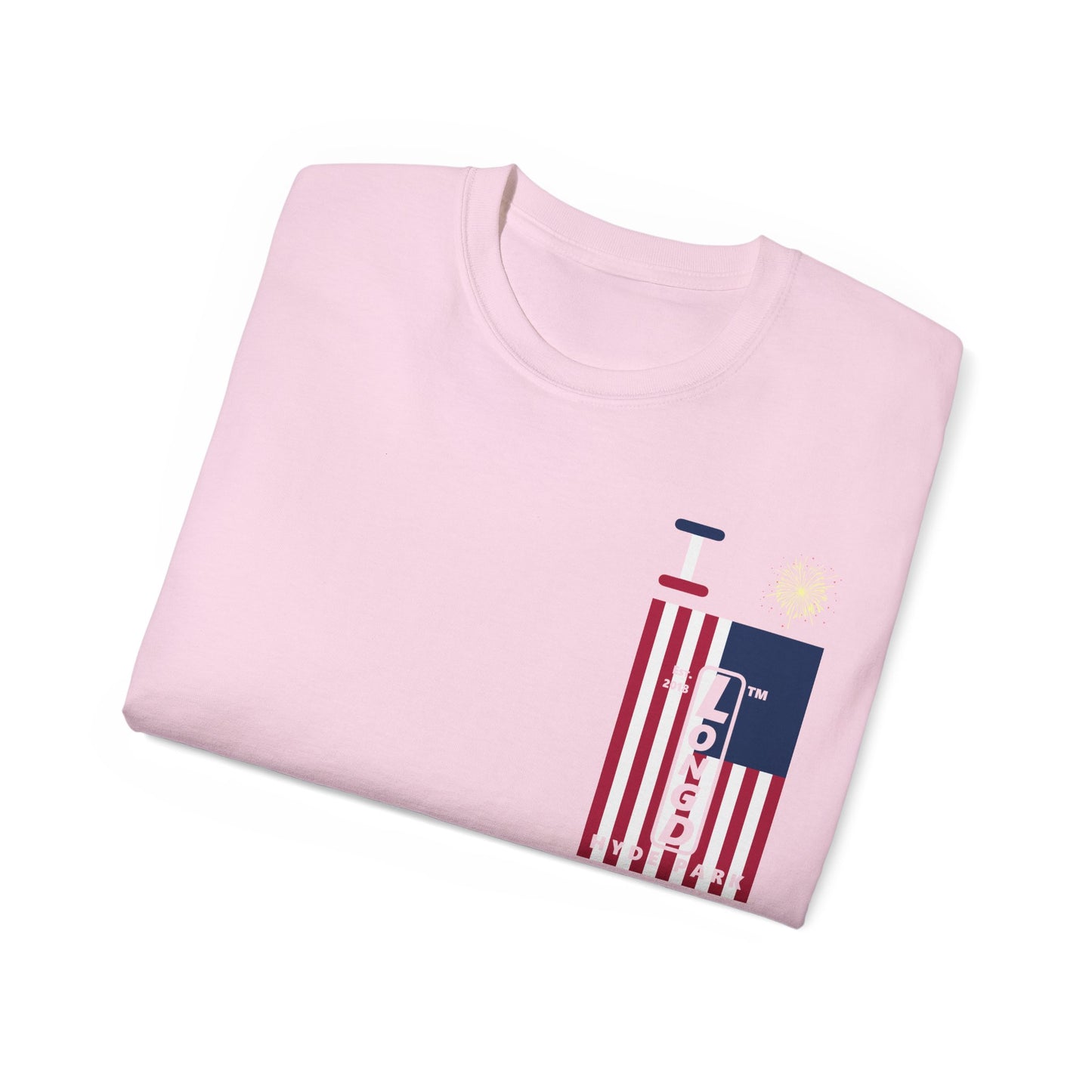 I Burst LongD cotton tee negative cropped flag single-breasted front-back Hyde Park upright logo (Patriotic colors)