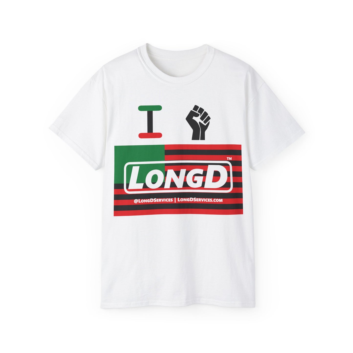 I Fist LongD® Logo Cotton Tee Juneteenth black fist negative flag