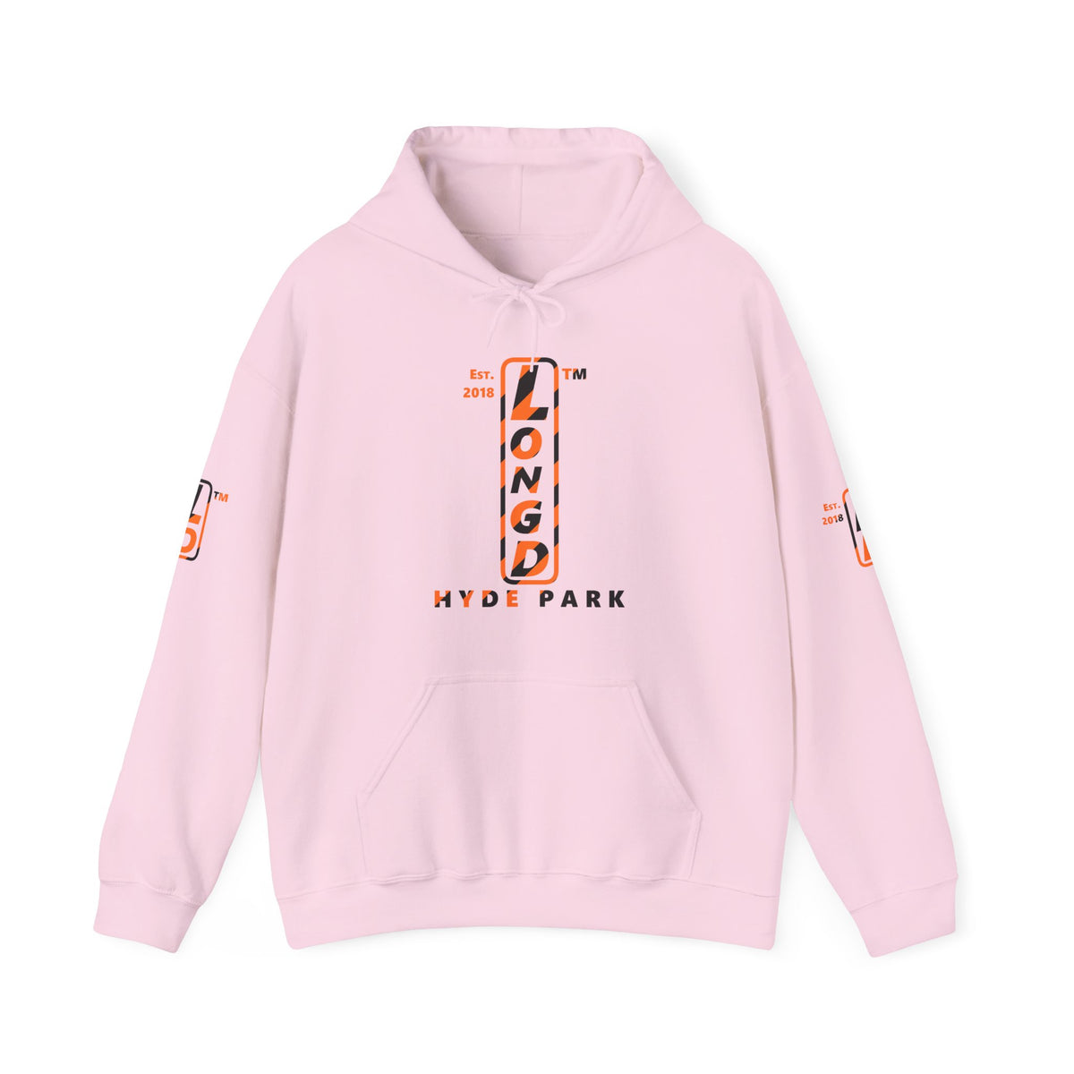 LongD Hyde Park positive upright pixel-weighted 12-striped 4-print logo (Halloween colors) hoodie