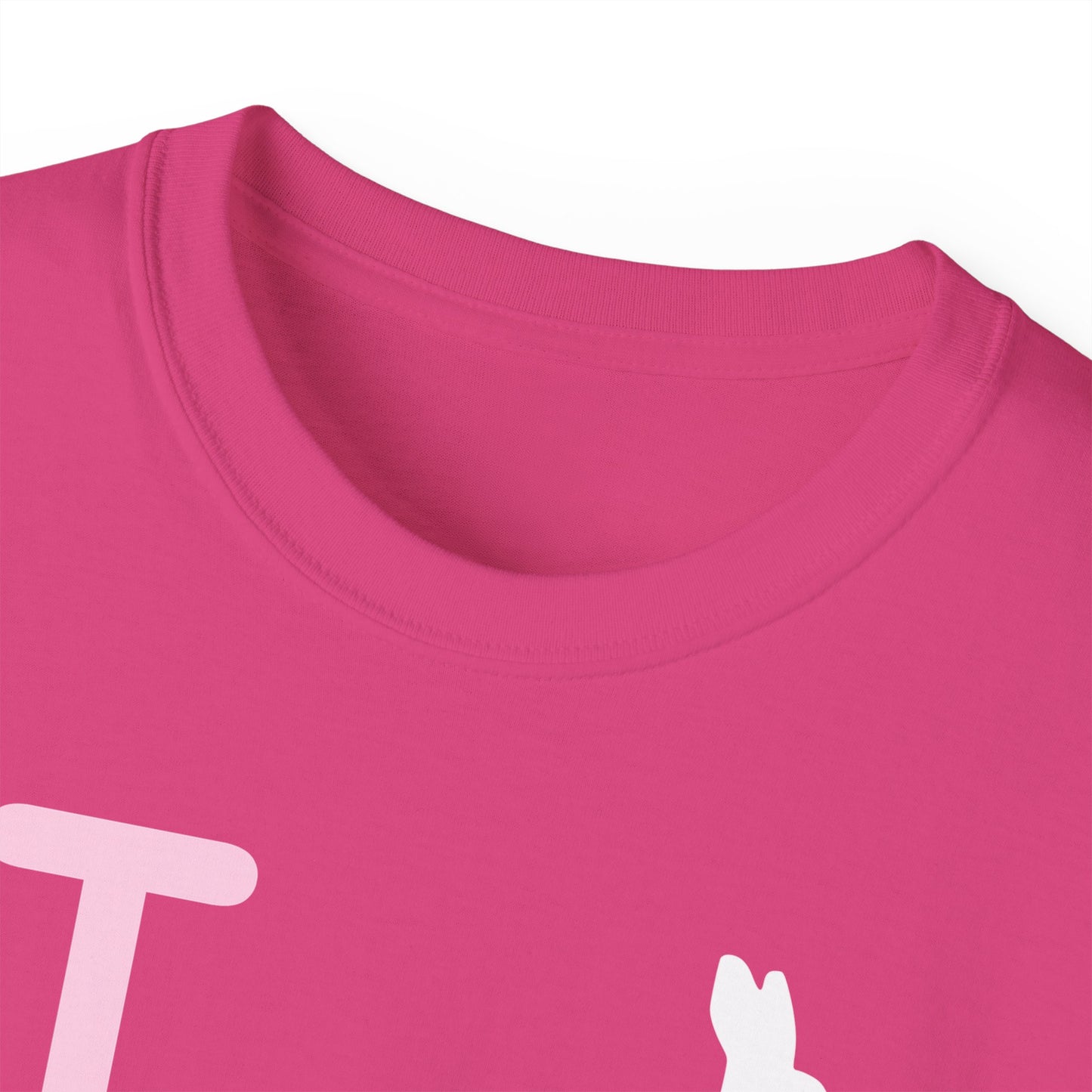I Bunny LongD® Logo Cotton Tee Easter pastel pink negative text (white Easter Bunny)