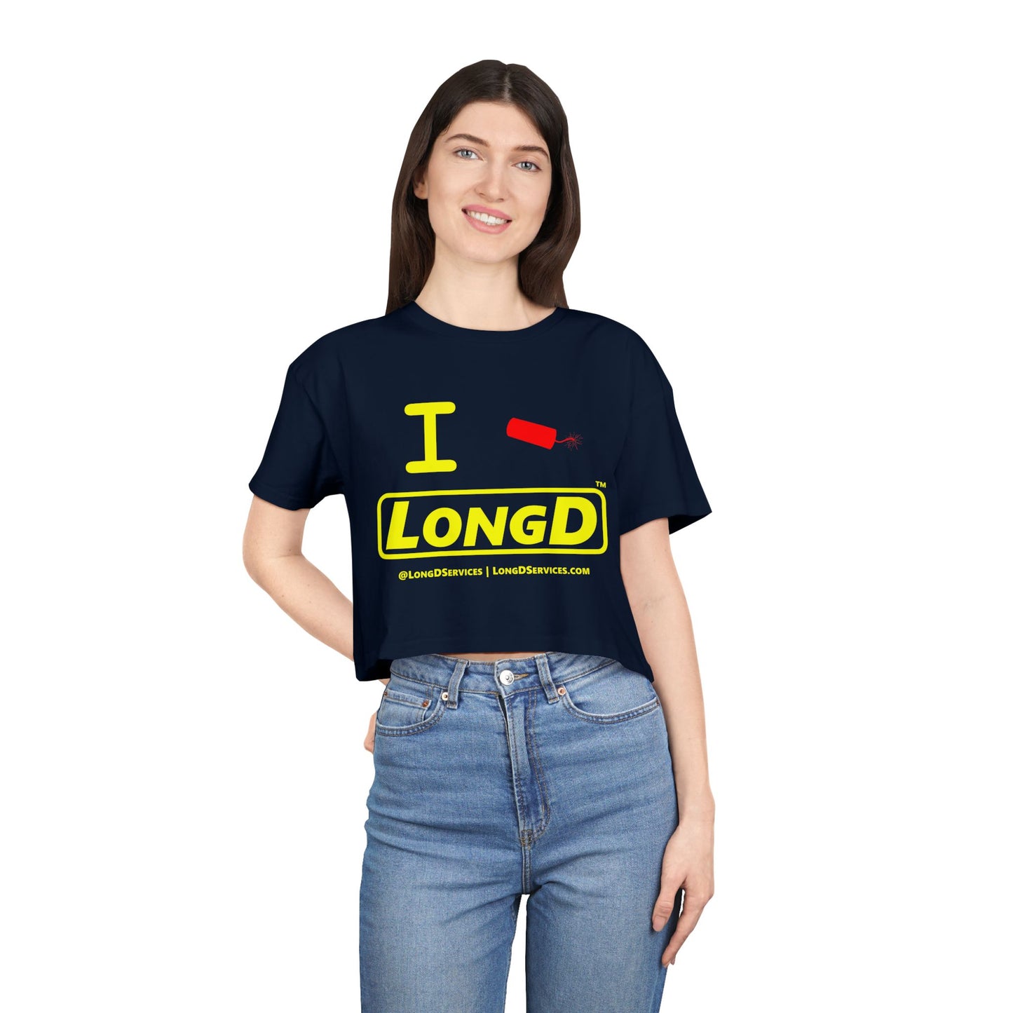 I Firecracker LongD Reverse Logo Women's Crop Tee Red firecracker (no blue or white)