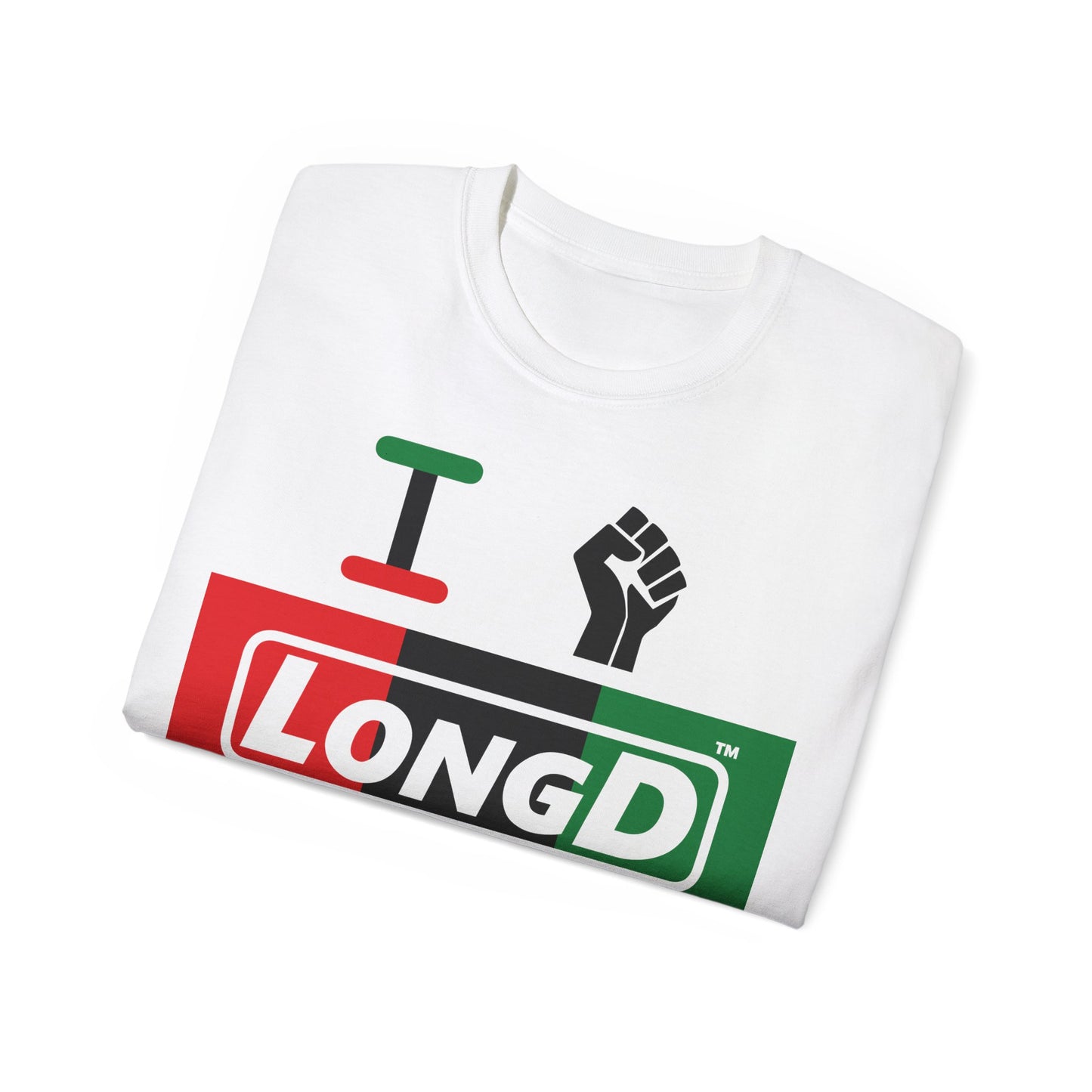 I Fist LongD® Logo Cotton Tee Juneteenth black fist negative thirds text
