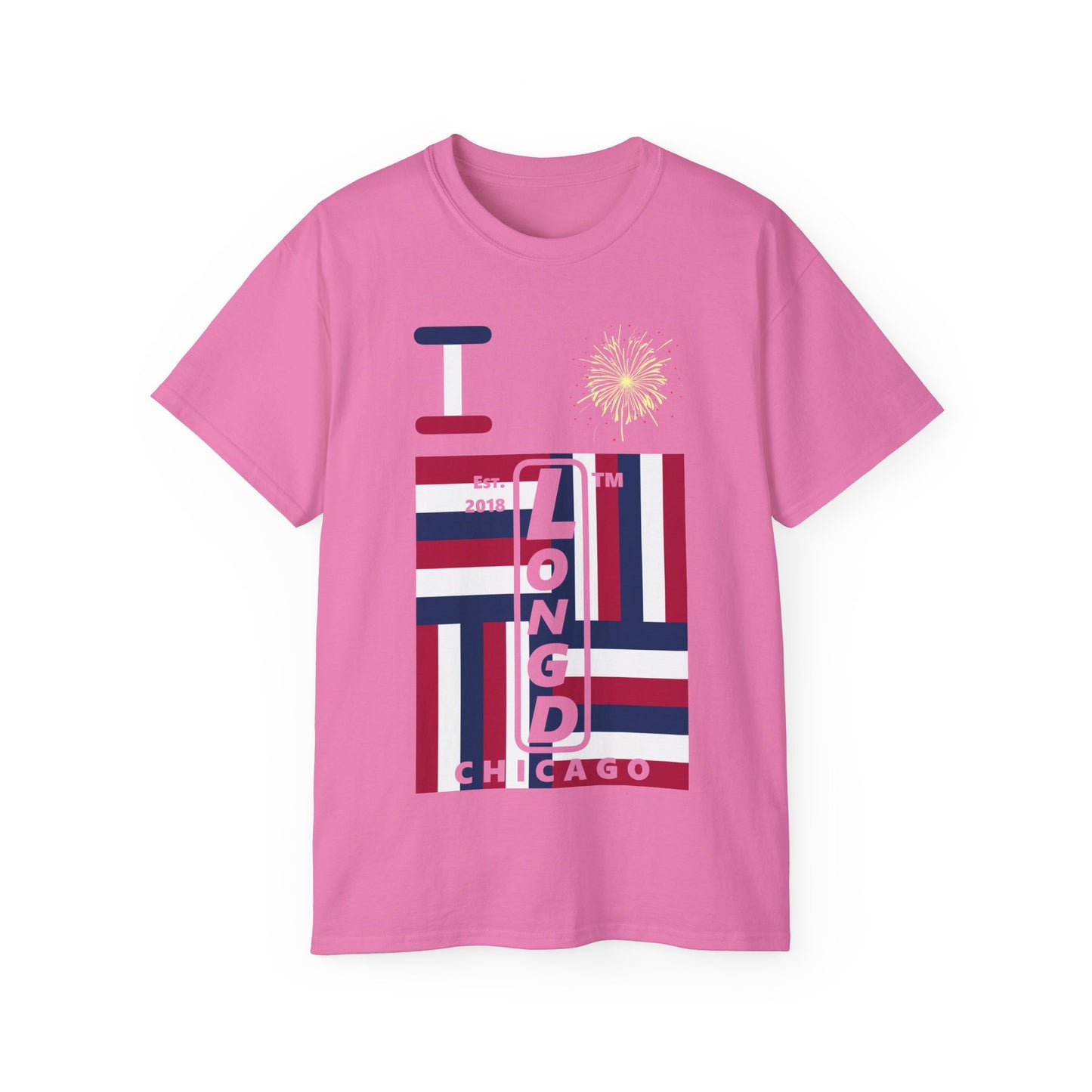 I Burst LongD cotton tee negative windmill Chicago upright logo (Patriotic colors)