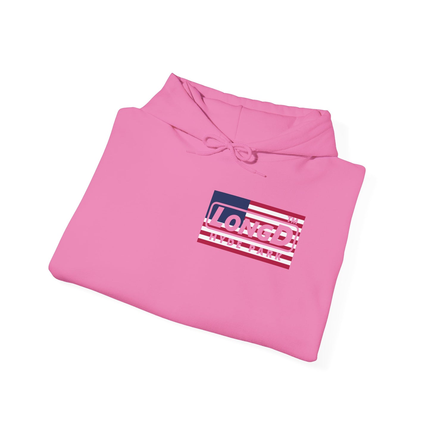 LongD® negative flag front-back single breasted Hyde Park logo hoodie (patriotic colors)