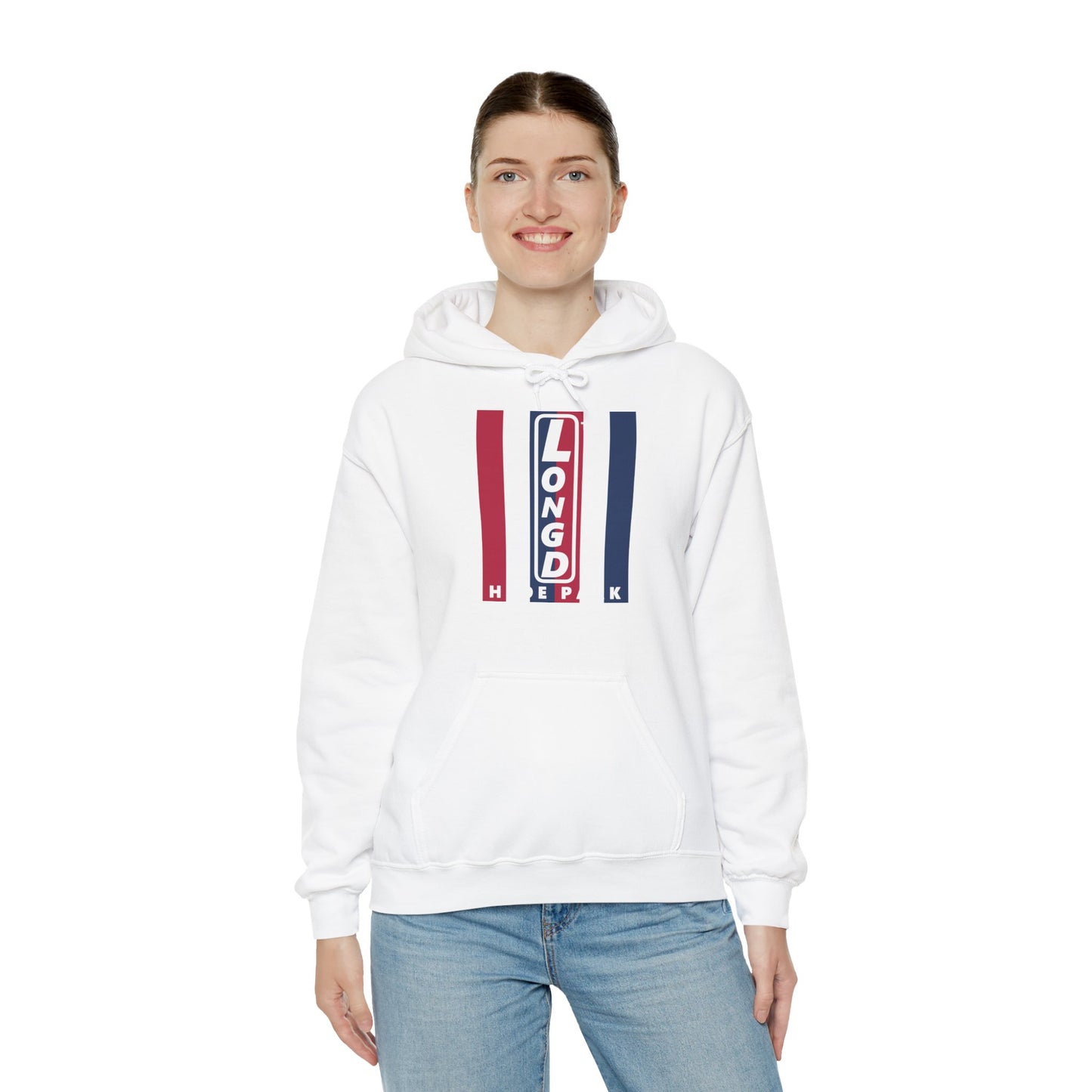 LongD® negative vertical 6-striped upright Hyde Park logo hoodie