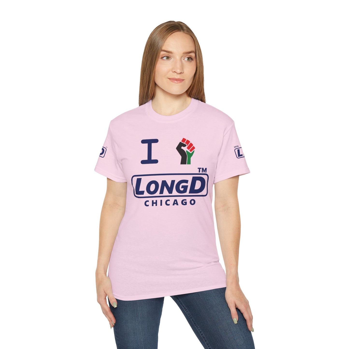 I fist LongD official Chicago logo 4-print cotton tee with multicolored fist