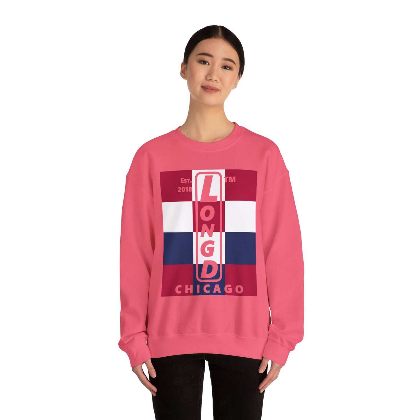 LongD negative 4x3 Chicago logo crewneck sweatshirt (patriotic colors)