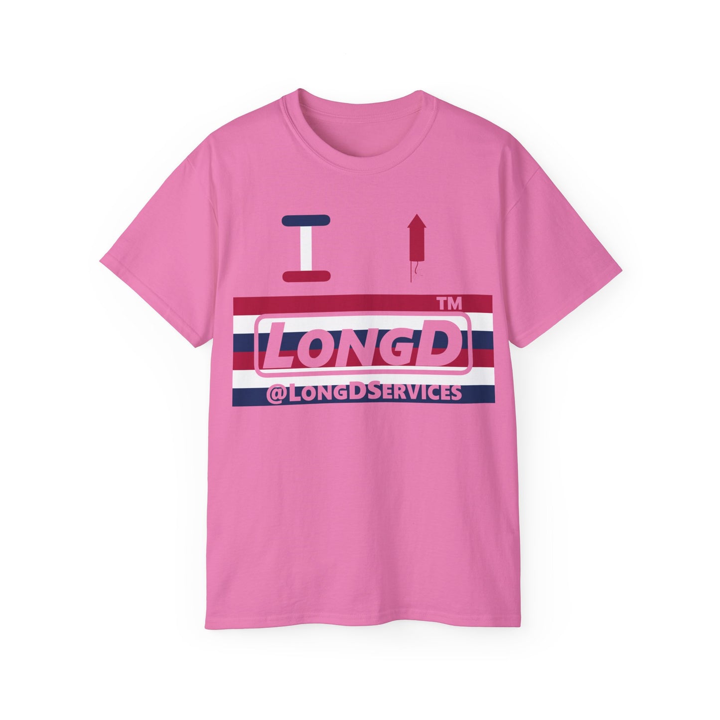 I firecracker LongD negative horizontal 6-striped tag logo cotton tee