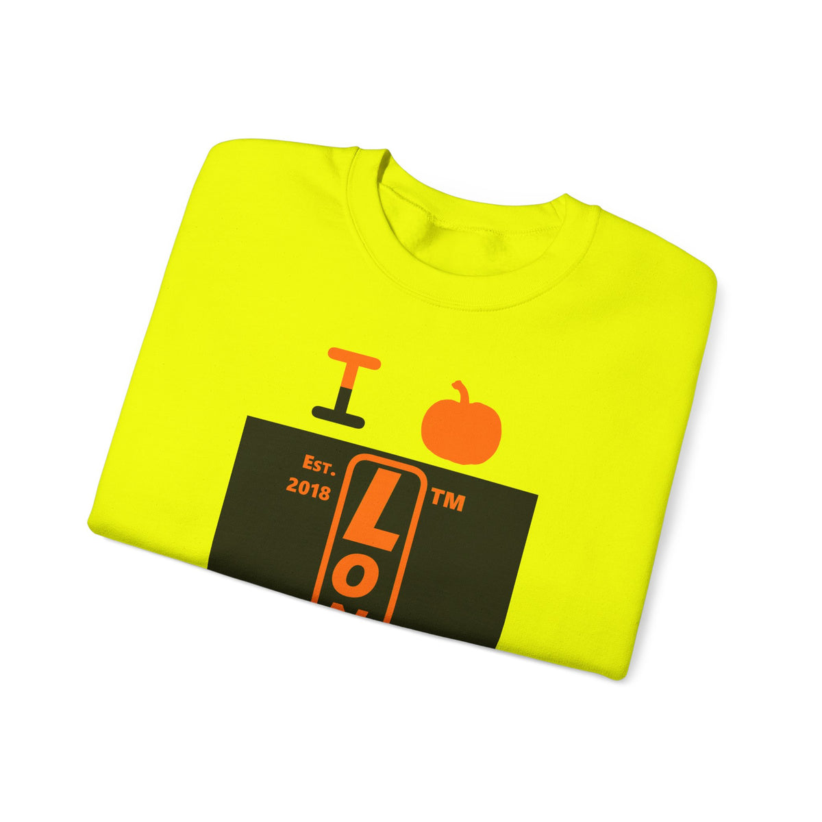 I pumpkin LongD Hyde Park upright logo positive orange on negative black crewneck sweatshirt