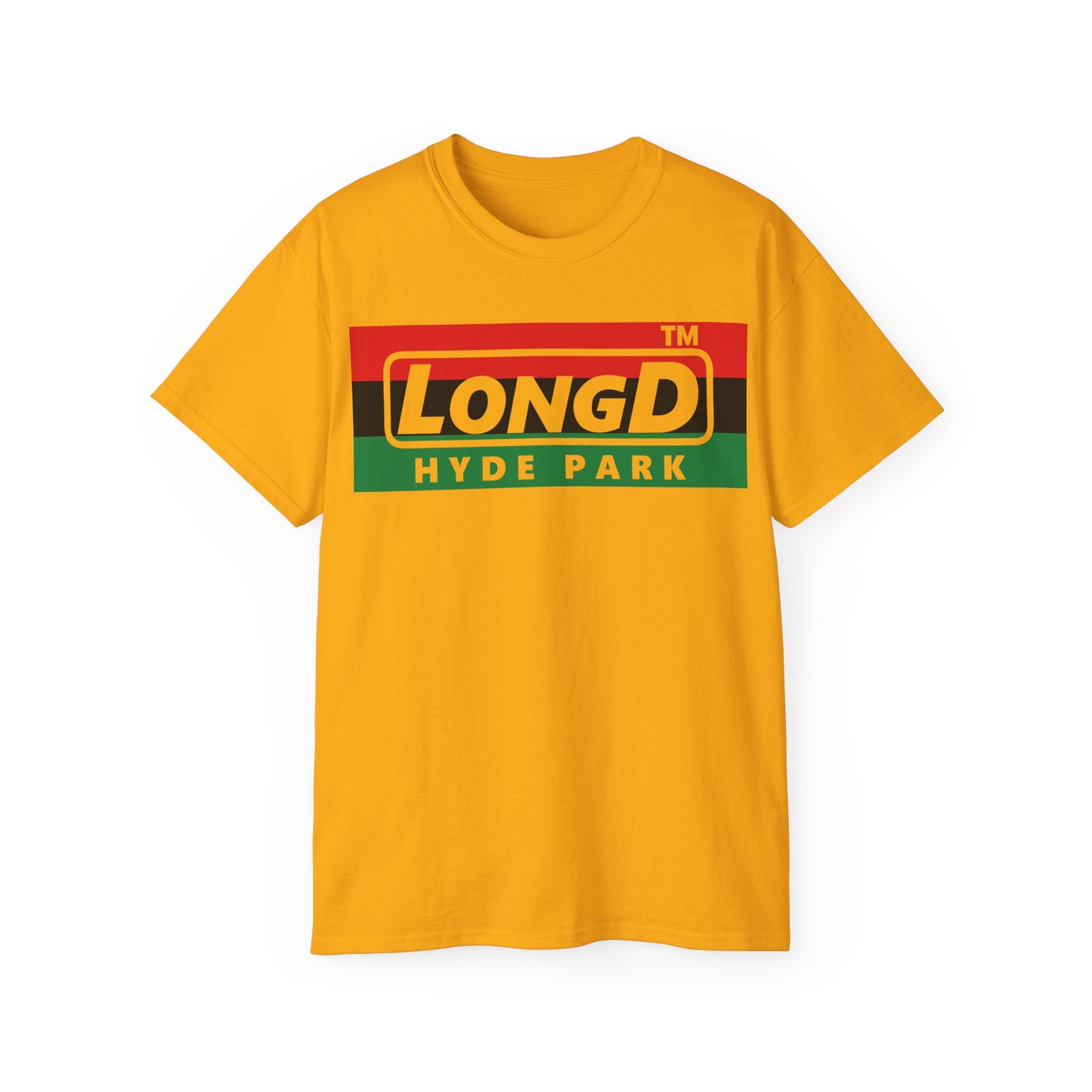 LongD negative horizontal 3-striped Hyde Park logo cotton tee (Juneteenth colors)
