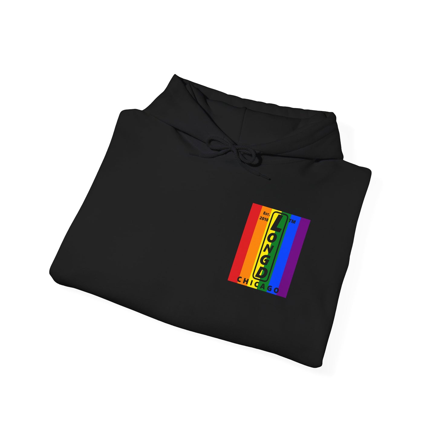 LongD single-breasted negative vertical 6-striped front-back upright Chicago logo hoodie (Pride colors)