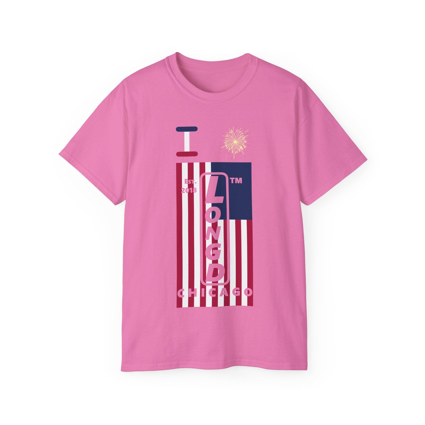 I Burst LongD cotton tee negative flag Chicago upright logo (Patriotic colors)