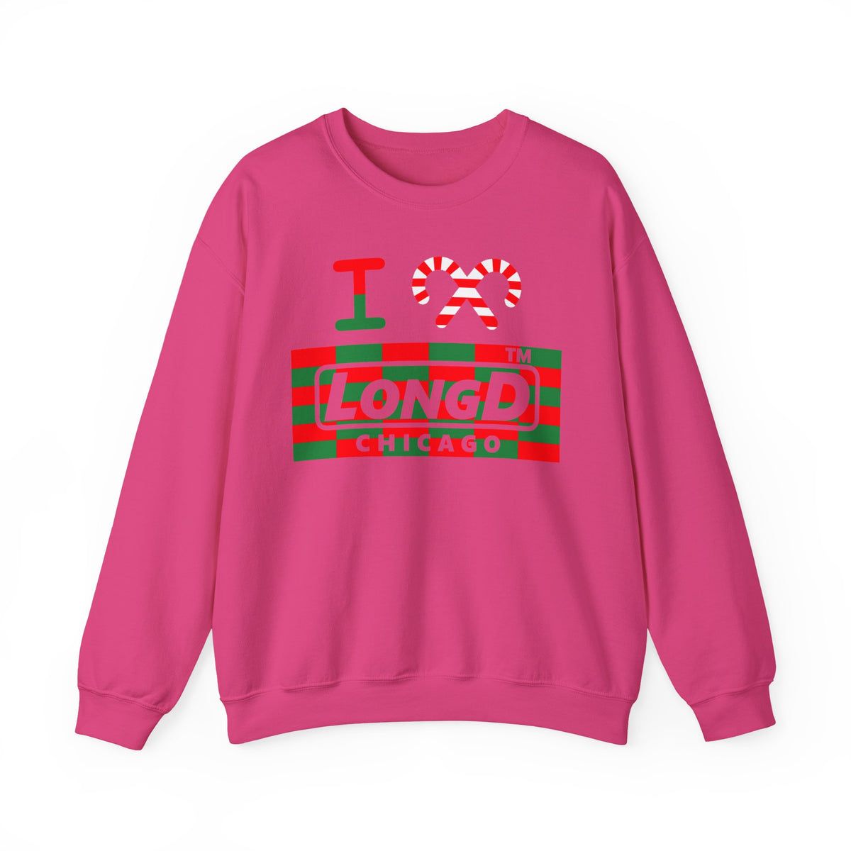 I candy cane LongD Chicago negative tiled logo crewneck sweatshirt