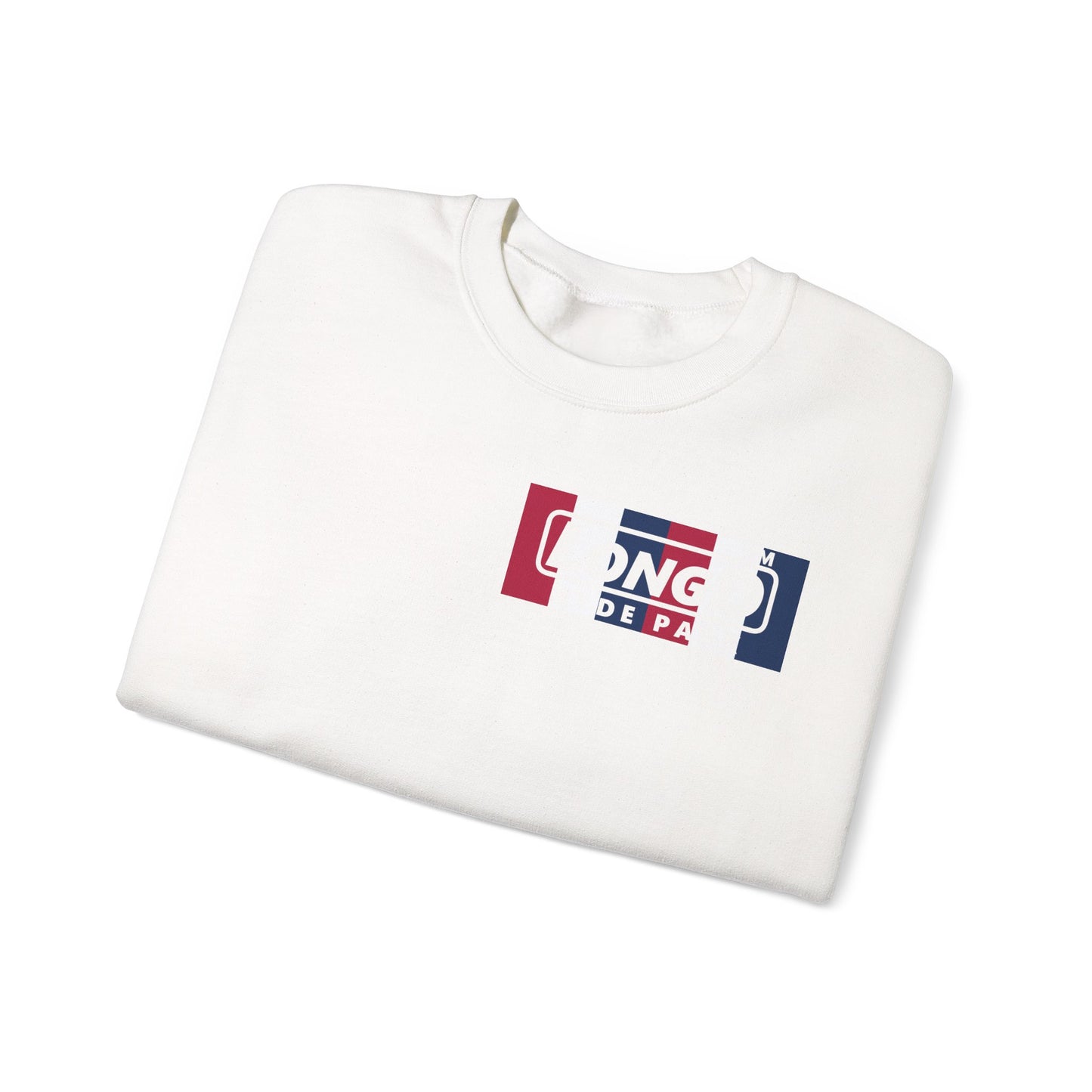 LongD negative vertical 6-striped 4-print single-breasted Hyde Park logo crewneck sweatshirt (patriotic colors)