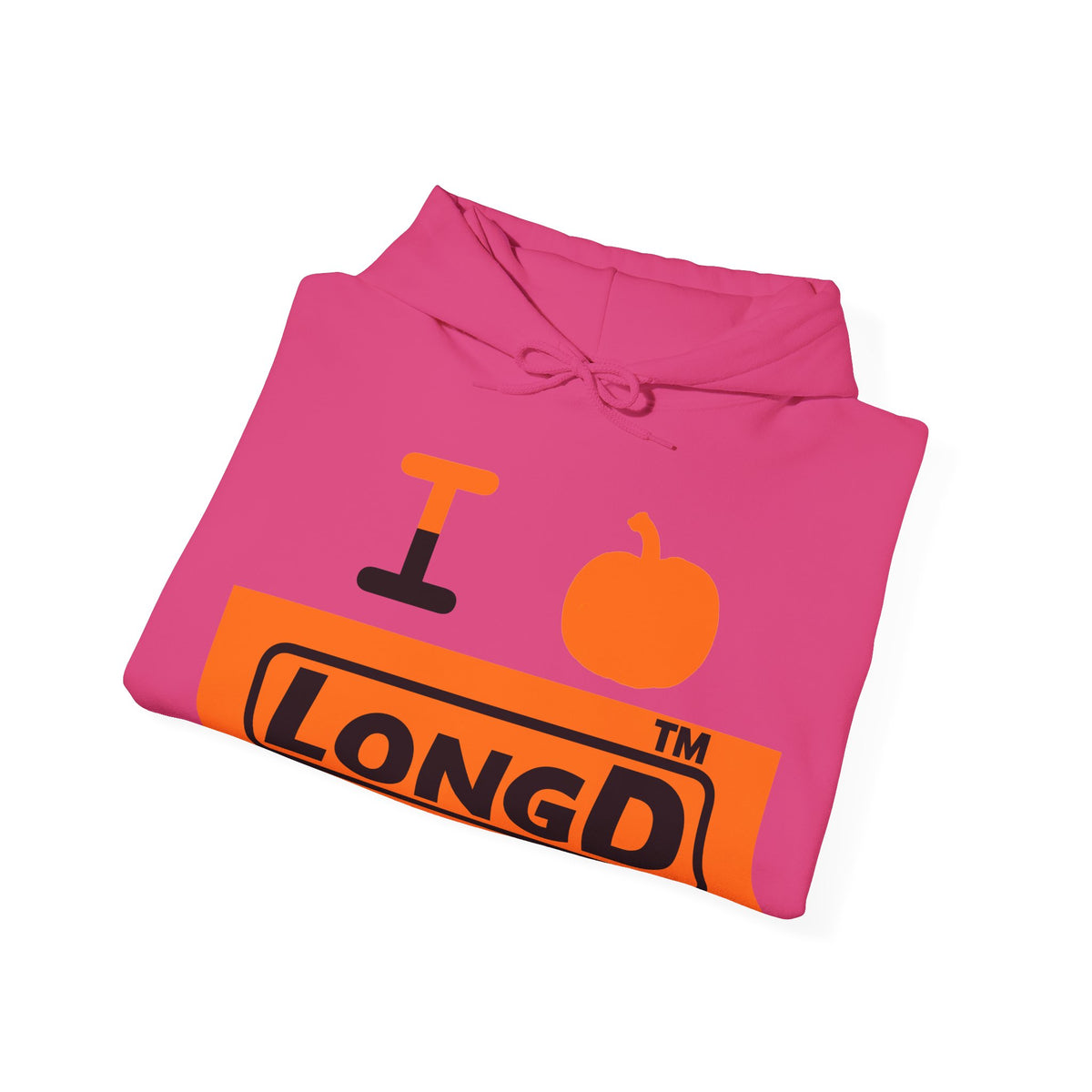 I pumpkin LongD Tag-domain logo positive black on negative orange hoodie