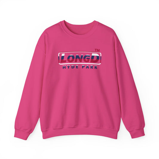 LongD positive horizontal 6-striped Hyde Park logo crewneck sweatshirt (patriotic colors)