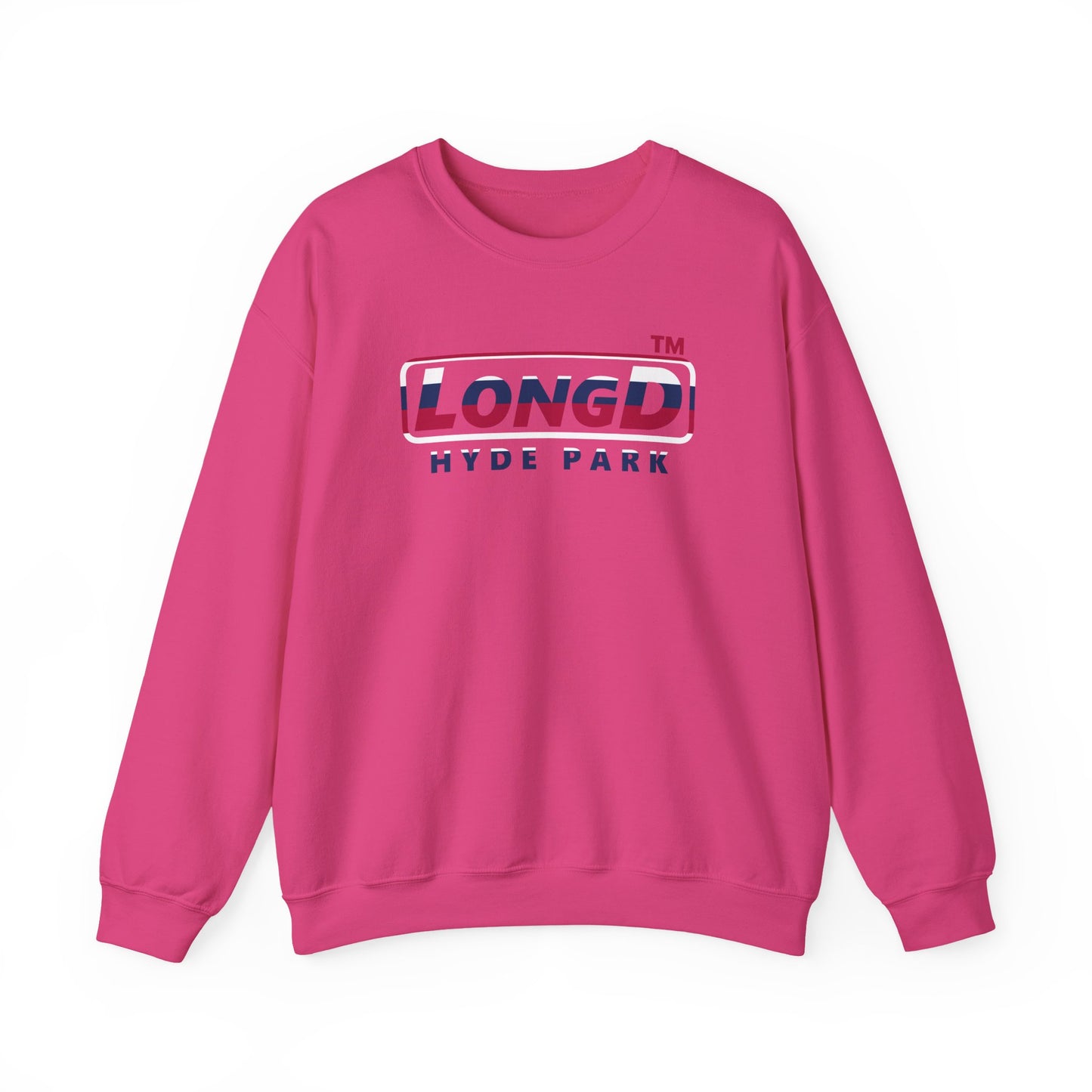 LongD positive horizontal 6-striped Hyde Park logo crewneck sweatshirt (patriotic colors)