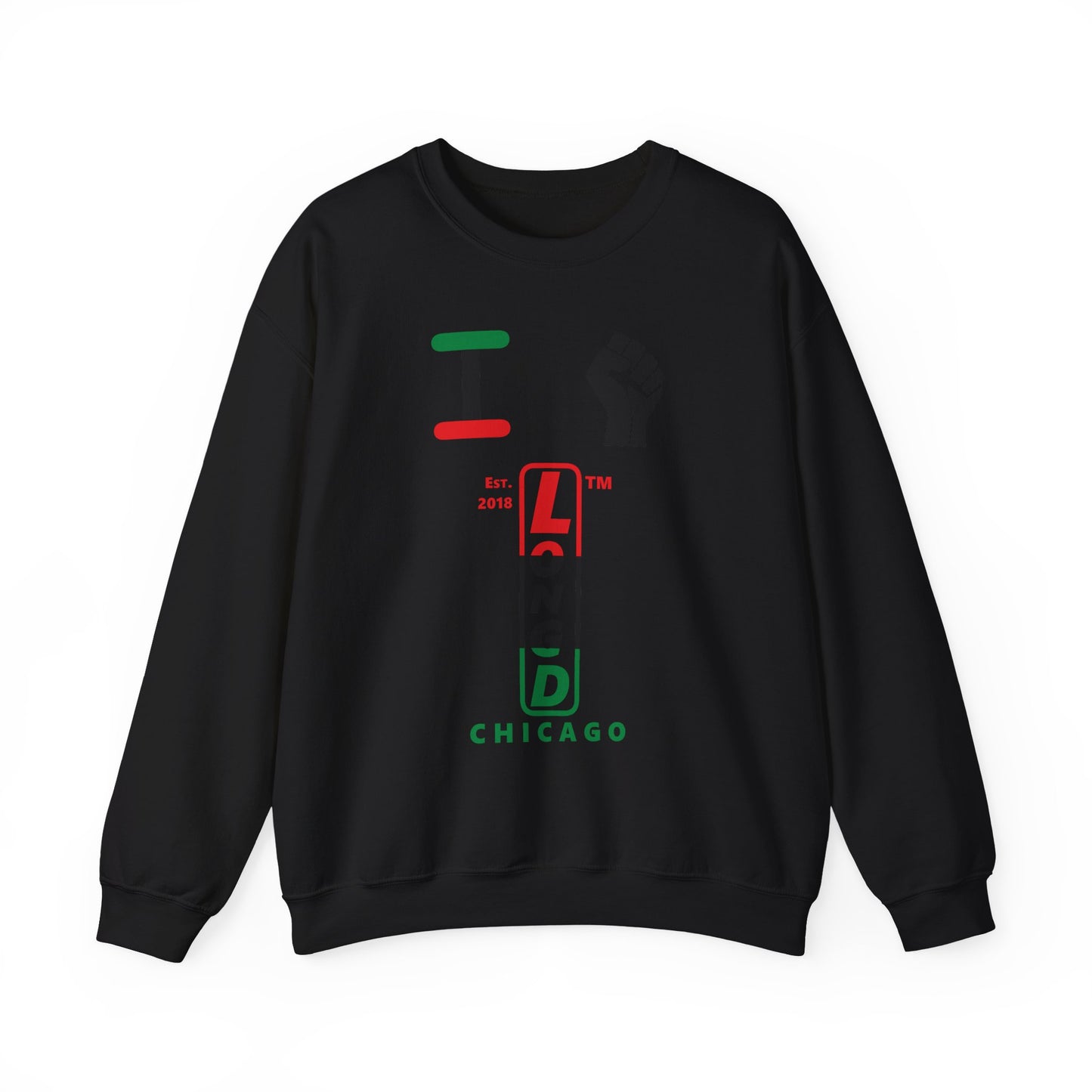 I Fist LongD positive horizontal 3-striped Chicago upright logo crewneck sweatshirt