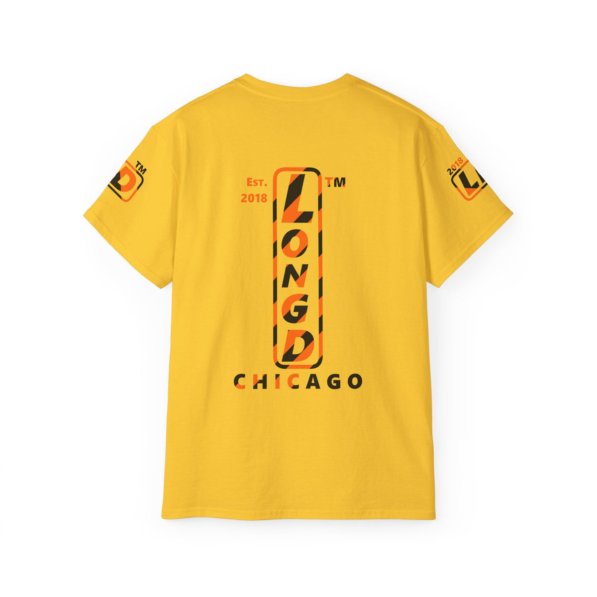LongD Chicago positive upright pixel-weighted 12-striped 4-print logo (Halloween colors) cotton tee
