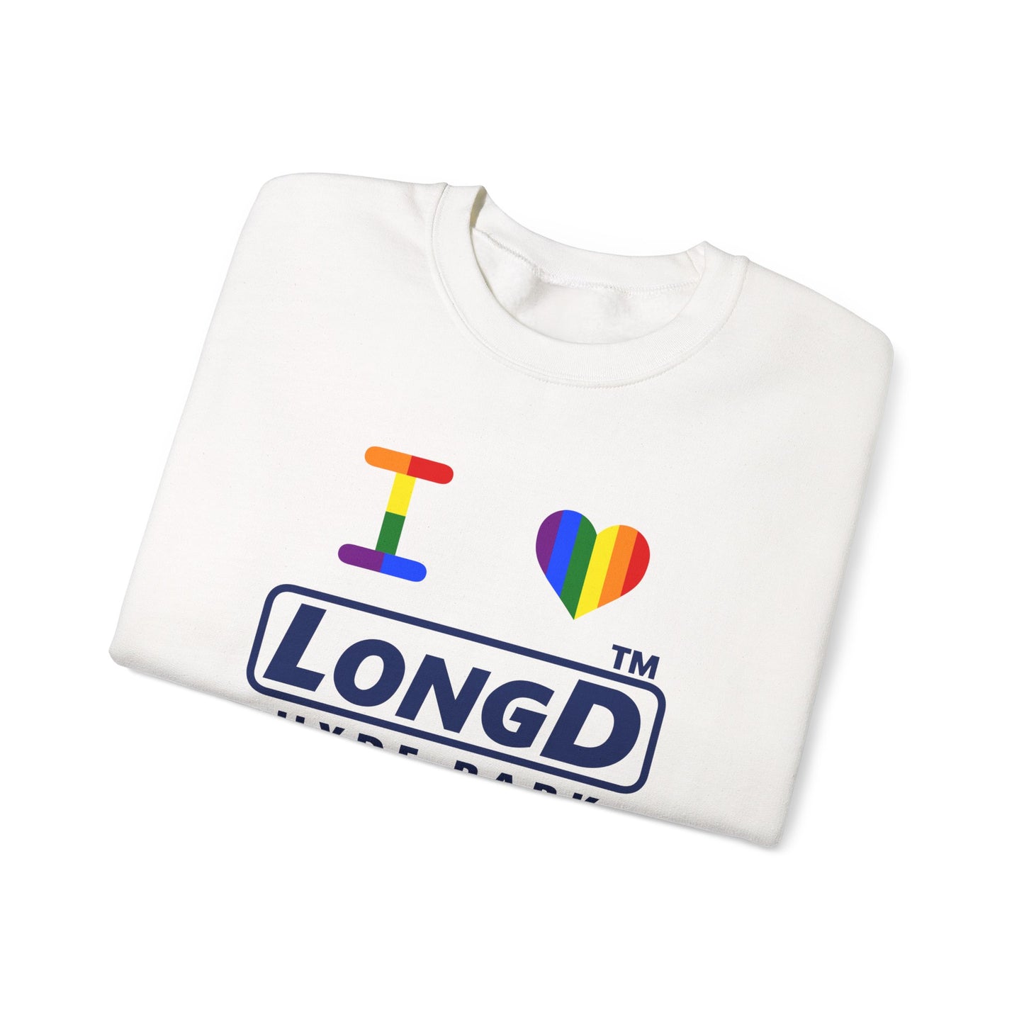 I Luv LongD official basic Hyde Park logo crewneck sweatshirt with Pride heart