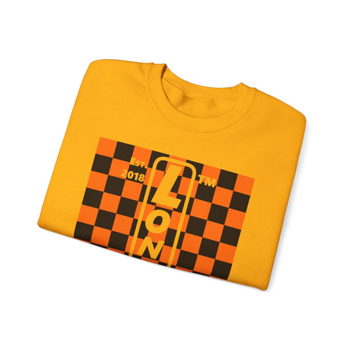 LongD Hyde Park negative upright checkered logo (Halloween colors) crewneck sweatshirt