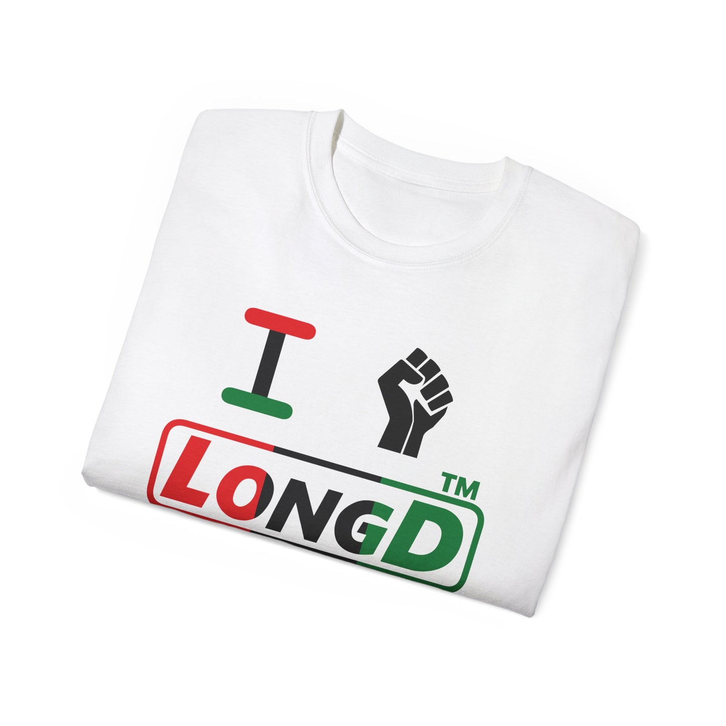 I fist LongD positive vertical 3-striped tag-domain logo cotton tee