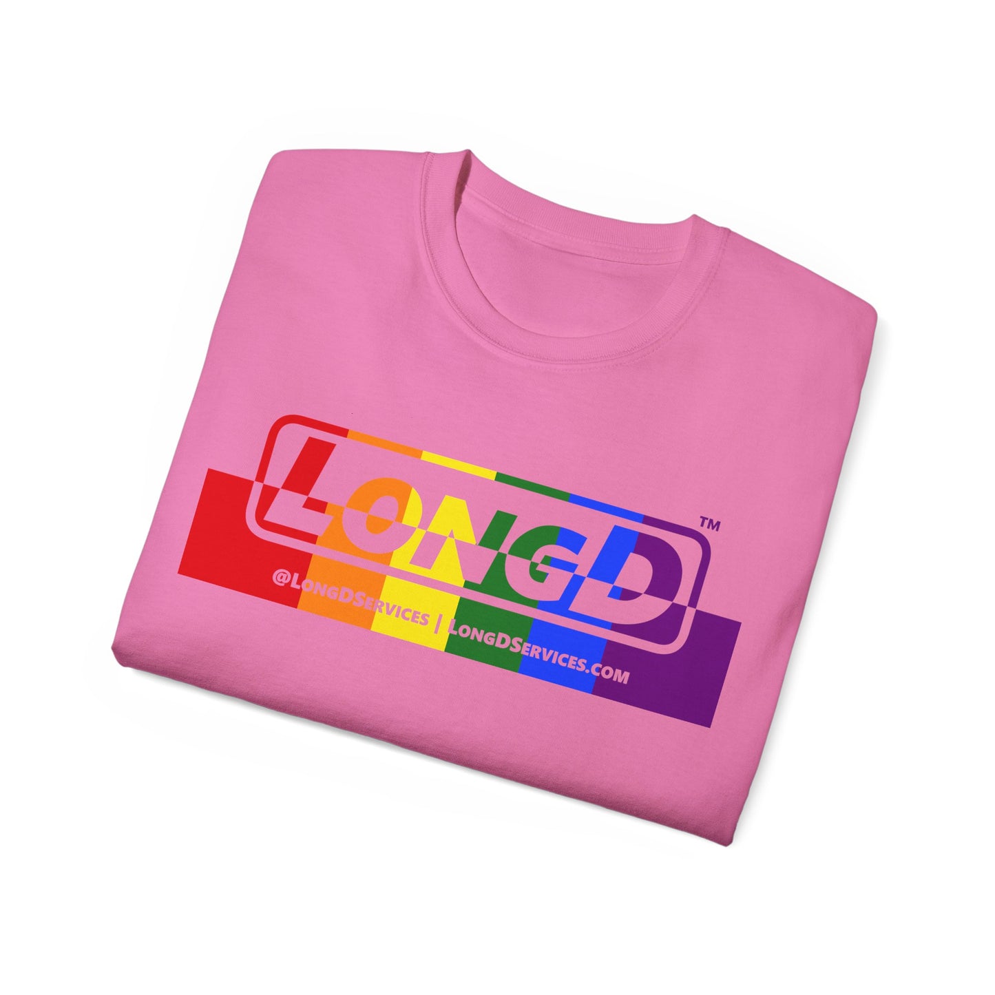 LongD® Logo Cotton Tee Pride rainbow positive top negative bottom text