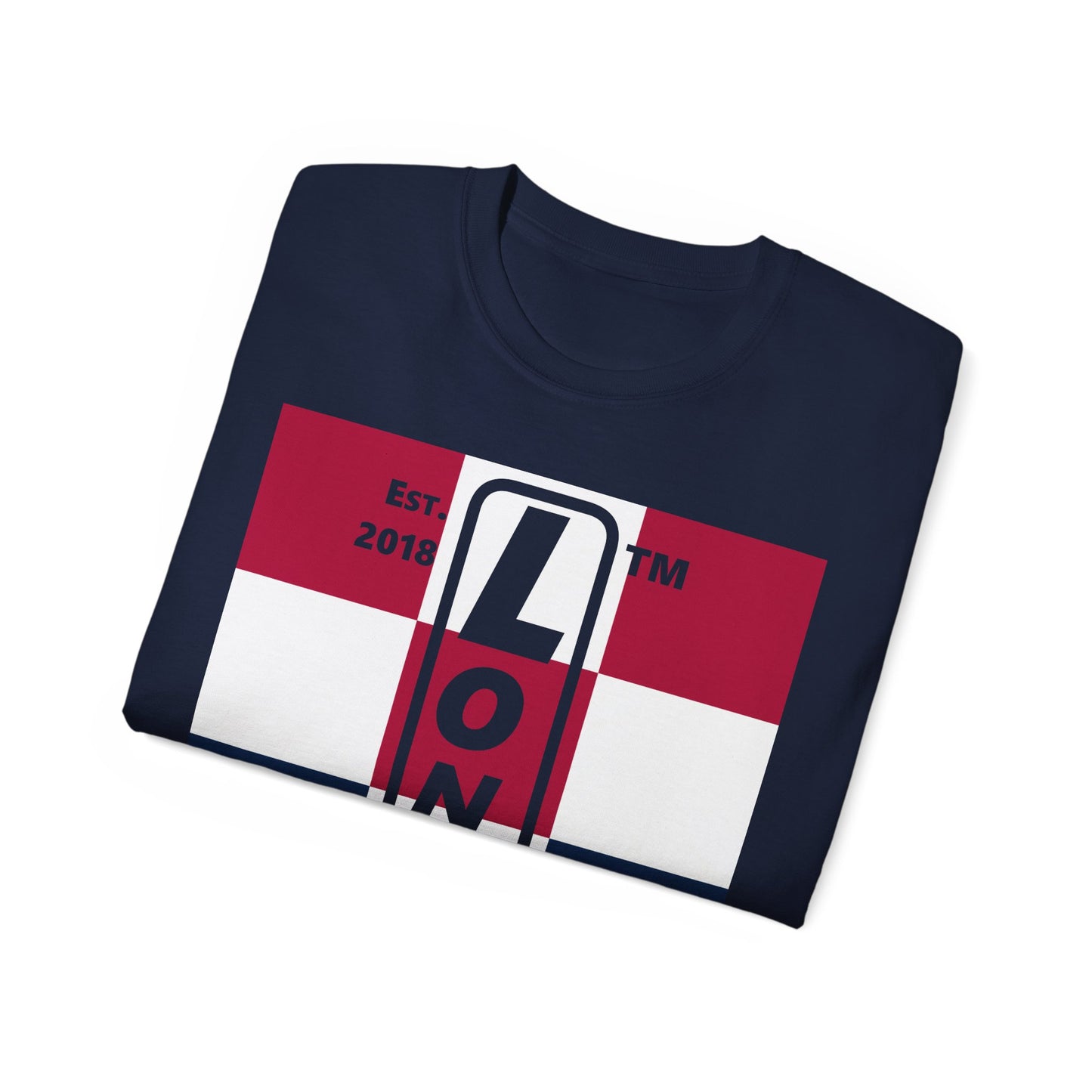 LongD cotton tee negative 4x3 Hyde Park upright logo (Patriotic colors)
