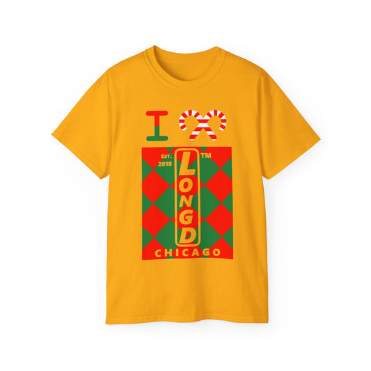 I candy cane LongD Chicago negative upright argyle logo cotton tee