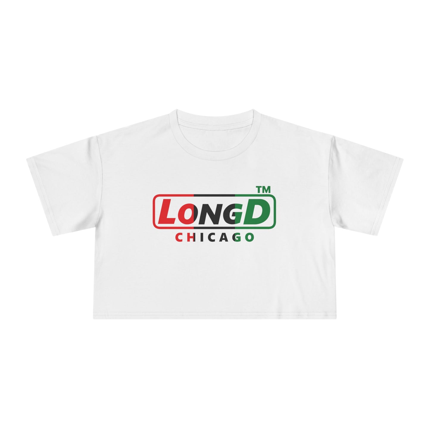 LongD positive vertical 3-striped Chicago logo crop tee (Juneteenth colors)