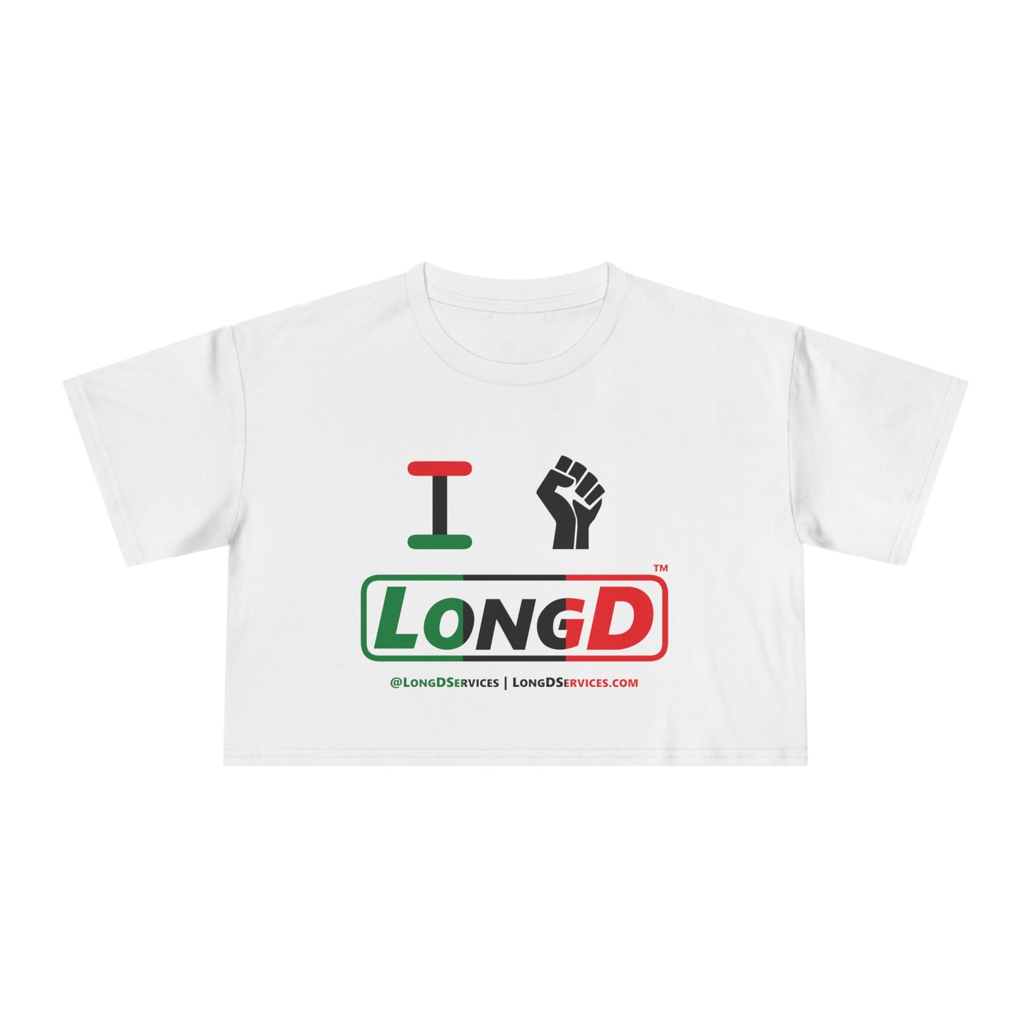 I Fist LongD Logo Women's Crop Tee (Black fist and Juneteenth positive thirds logo)
