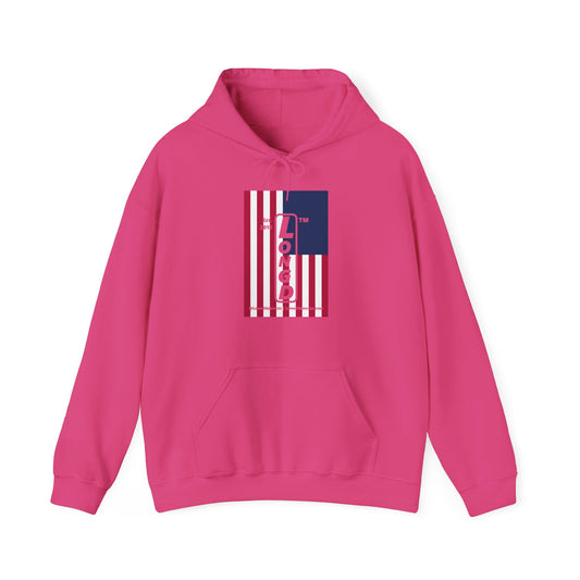 LongD® negative cropped flag upright tag-domain logo hoodie (Patriotic colors)
