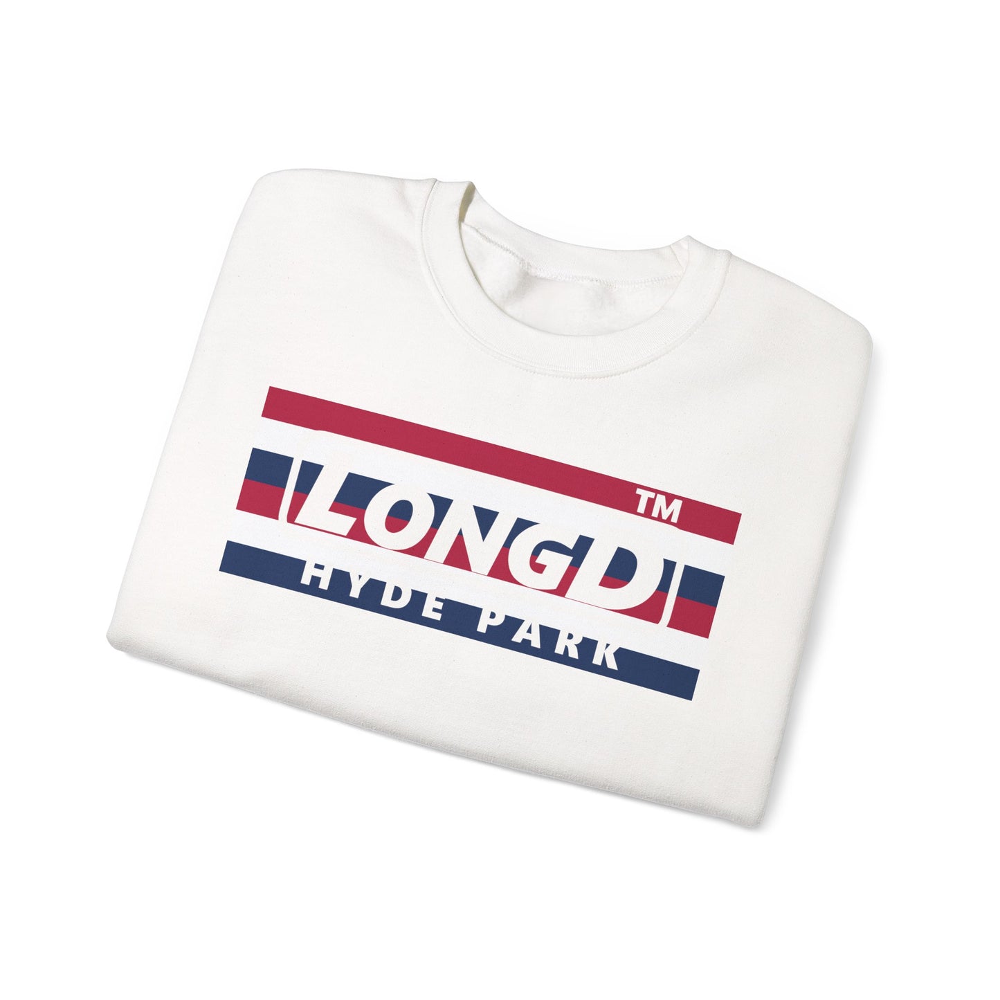 LongD negative horizontal 6-striped Hyde Park logo crewneck sweatshirt (patriotic colors)