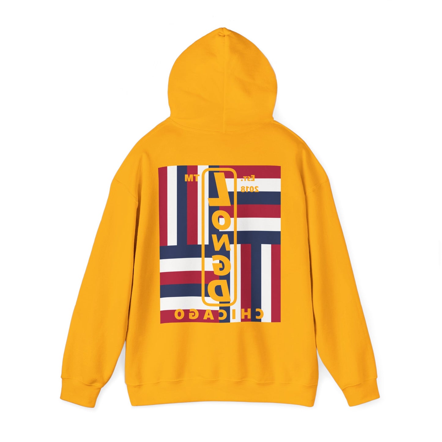 LongD single-breasted negative windmill front-back Chicago upright logo hoodie (Patriotic colors)