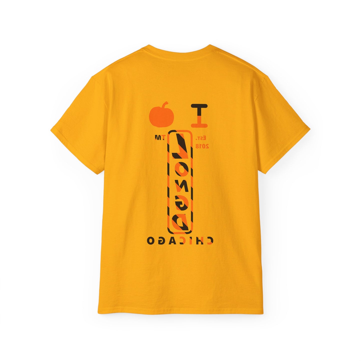 I pumpkin LongD Chicago positive upright pixel-weighted 12-striped front-back logo cotton tee